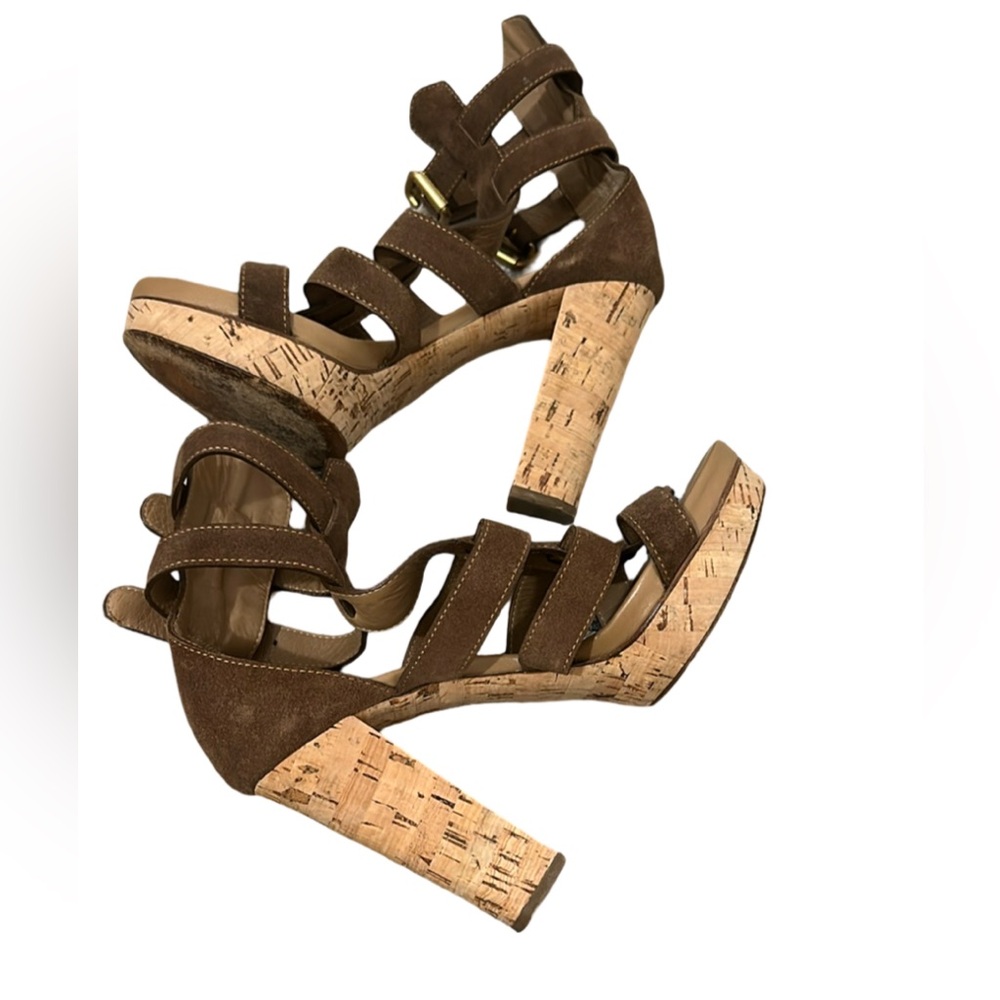 Chloé Brown Strappy Cork Heel Sandals